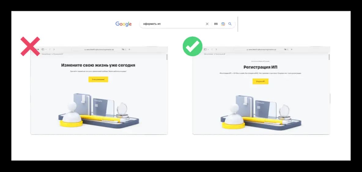 Если человек зайдёт на сайт и не увидит решение своей проблемы на первом развороте, скорее всего, он закроет страницу