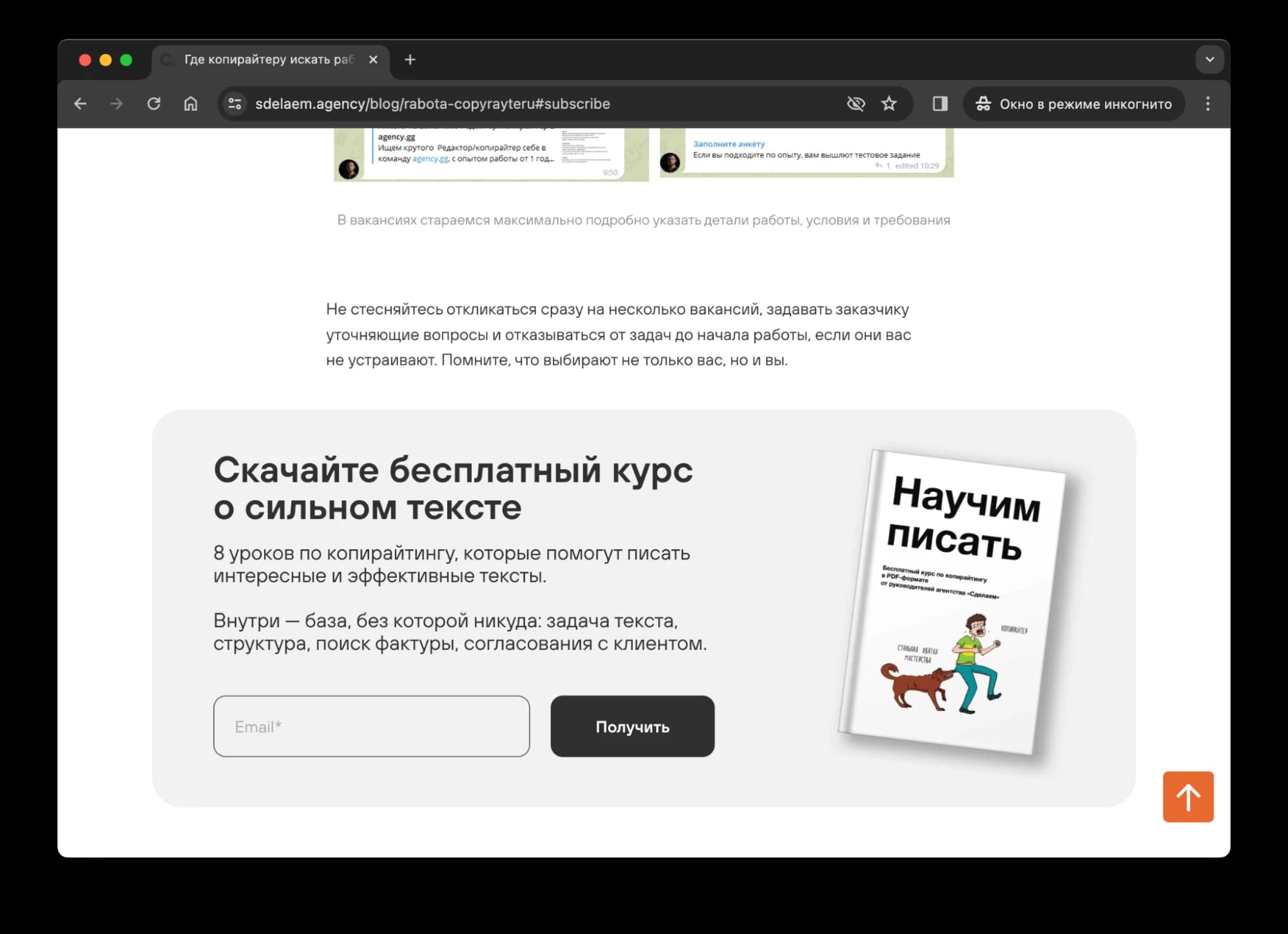 Плашка в конце статьи